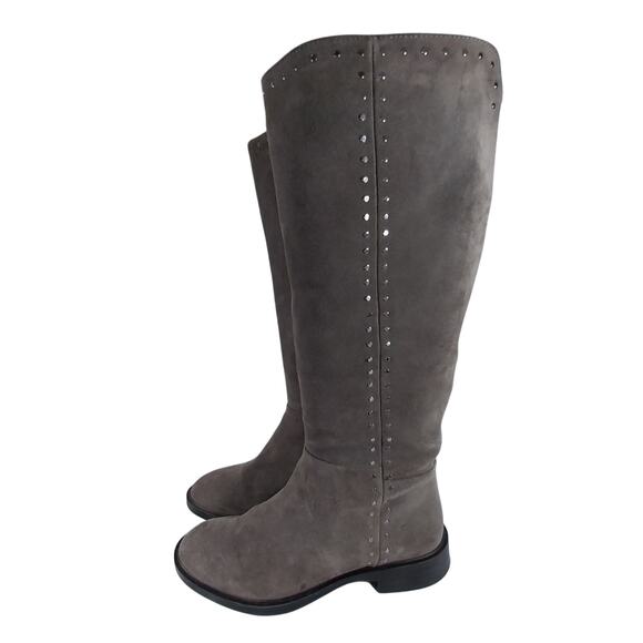 STEVEN! DOVE GRAY GENUINE SUEDE LEATHER, SILVER MICRO-STUDDED BOOTS! SZ 9.5M - Picture 1 of 10